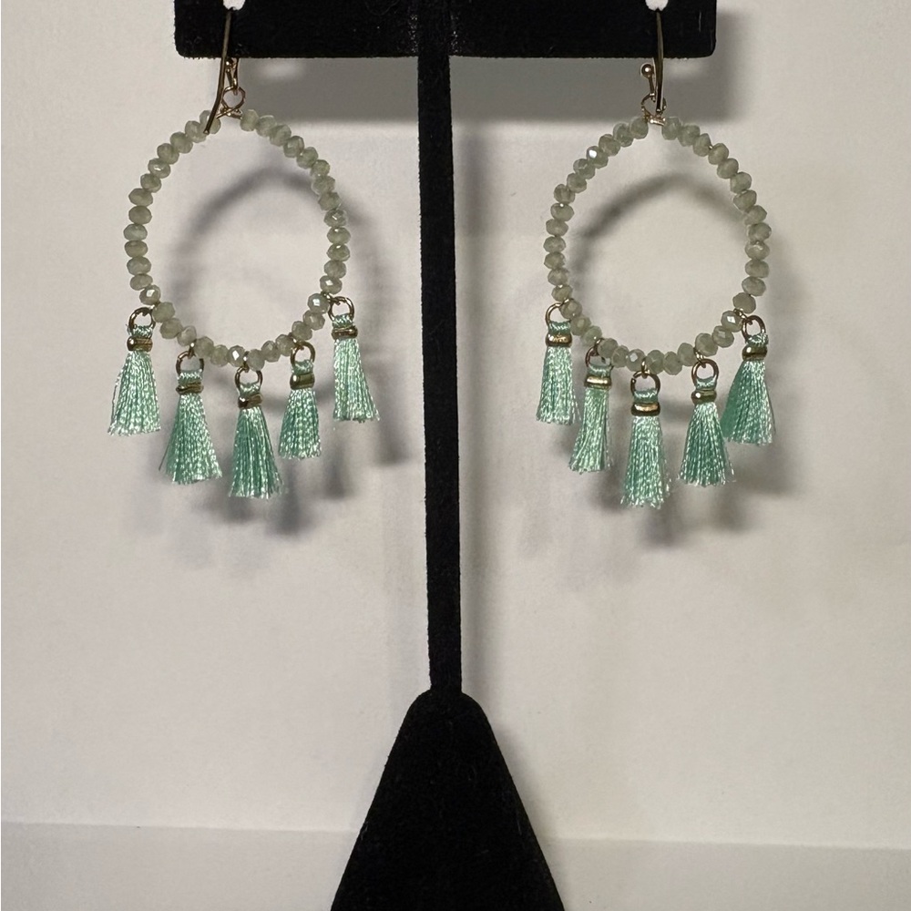Mint Green Tassel Hoop Earrings